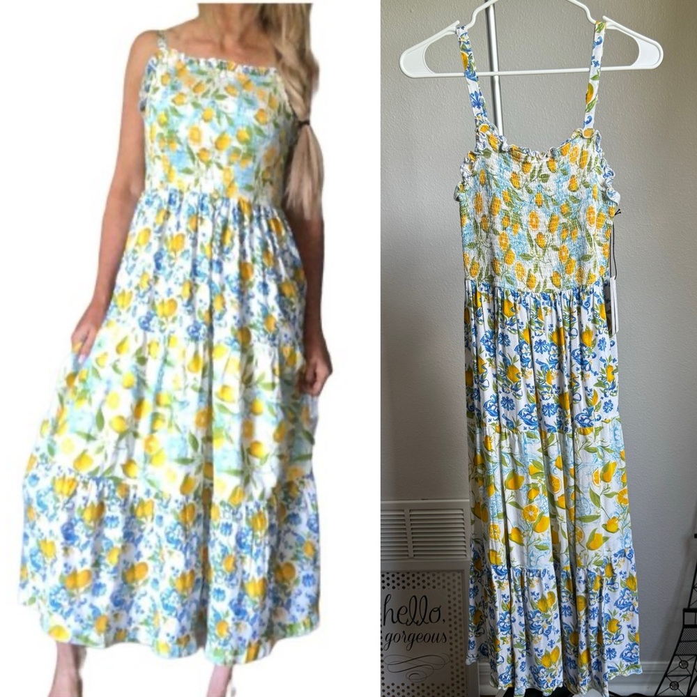 Margaux Lemon and Blue Floral Midi Dress